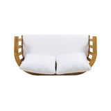2-Person Outdoor Acacia Wood Patio Seating Group with Cushions and Coffee Table