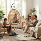 Set of 2 Egg Chairs with Stand - Patio Wicker Hanging Hammock Swing