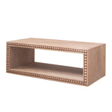 Rustic Beaded Edge Coffee Table – 47.6' Rectangular Center Table with Open Storage Shelf, Natural Finish, Modern Farmhouse Style