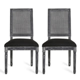 French Country Dining Chair With Rectangular Cane Backrest And Smooth Upholstered Seating
