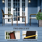 Set of 2 Patio Wicker Dining Chairs with Backrest and Armrests