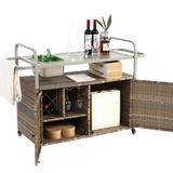Outdoor Bar Table with Wicker Cabinet and Steel Top