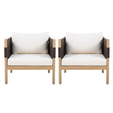 Outdoor Acacia Club Chairs (Set of 2) with Diamond-Pattern Black Rope, Light Teak Finish