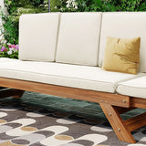 Topmax Outdoor Adjustable Patio Wooden Daybed Sofa Chaise Lounge with Cushions