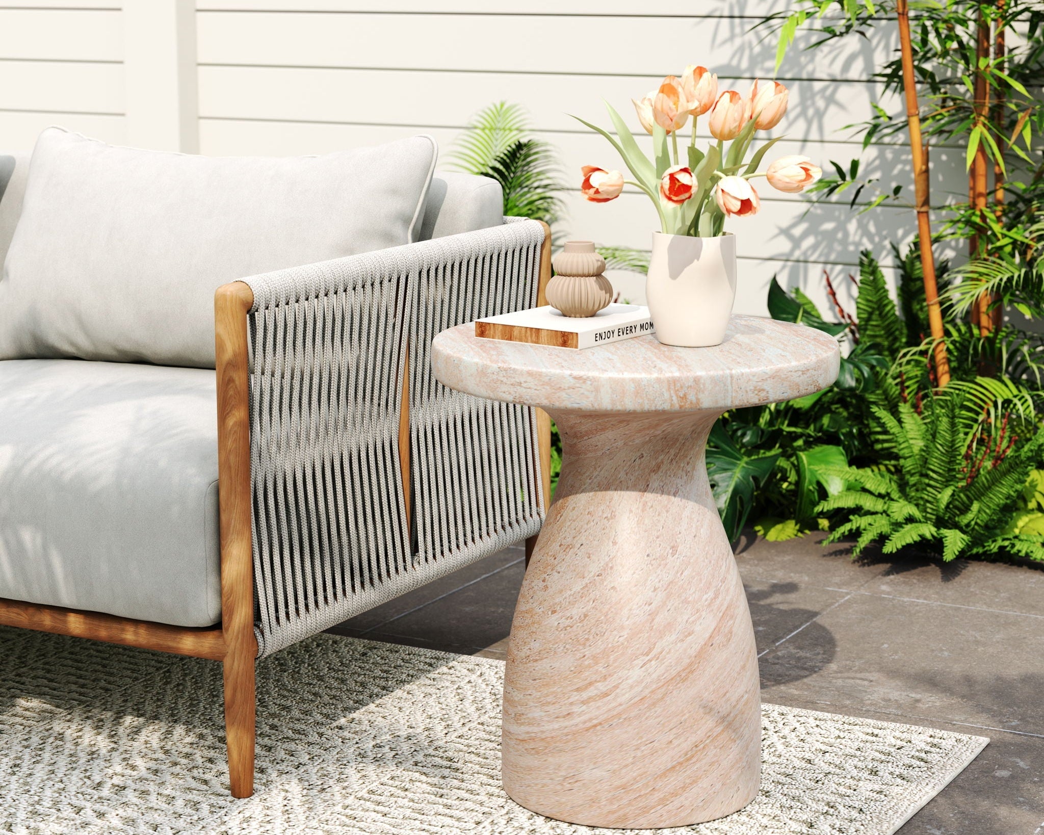 Outdoor / Indoor Travertine Side Table Lightweight