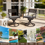 Set of 2 Powder-Coated Steel 360° Swivel Outdoor Dining Chairs with All-Weather Cushions