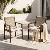 Outdoor Dining Chair Set with Acacia Wood & Wicker Rattan