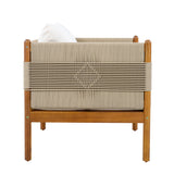 Outdoor Acacia Wood Club Chair with Diamond Rope Weave & Cushions, Teak Finish