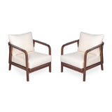Outdoor Lounge Chair With Woven Backrest, Solid Wood Frame, Comfortable Cushions