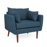 Luminate Upholstered Fabric Club Chair with Tapered Legs and 2 Accent Pillows, Navy Blue