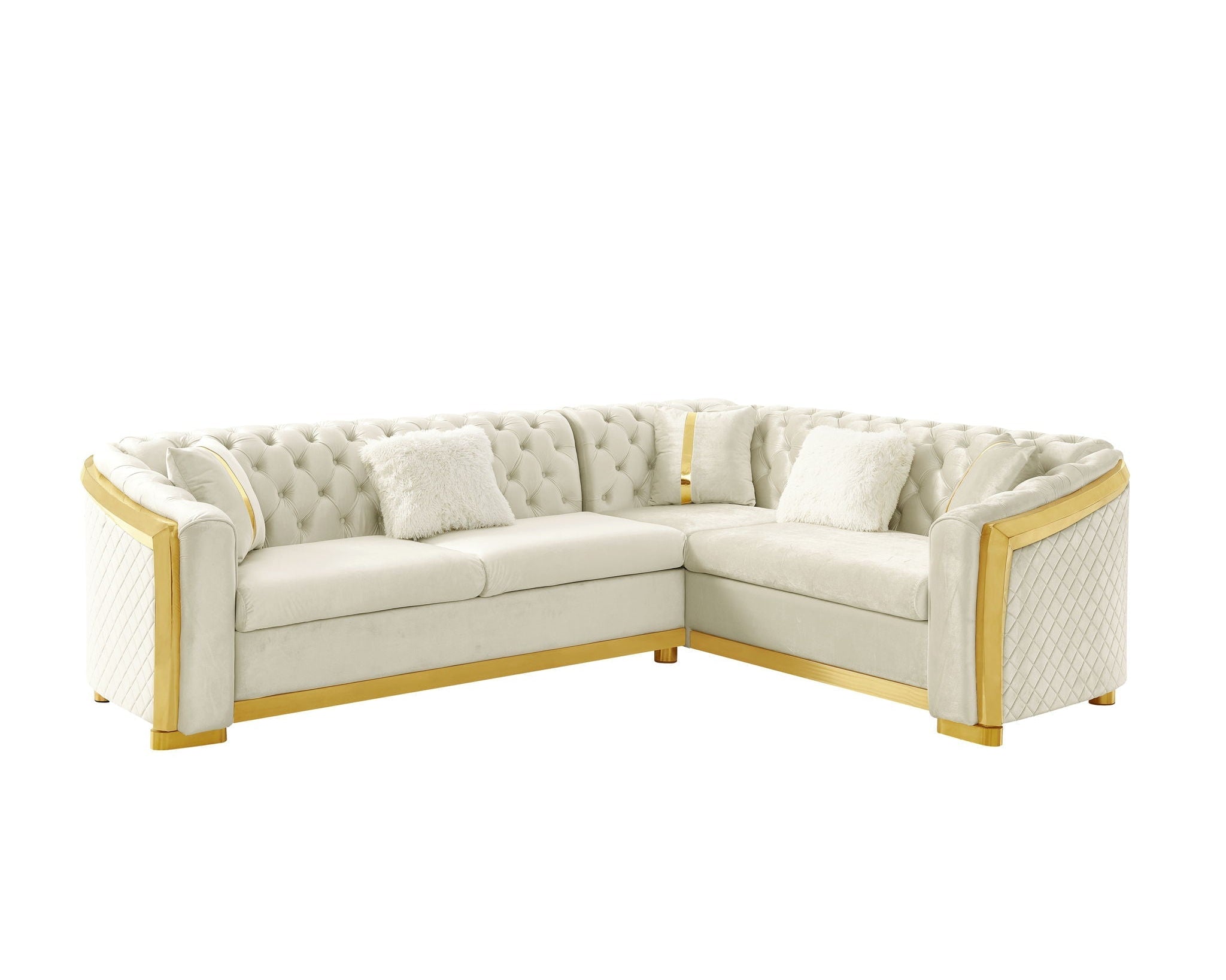L Shaped Chesterfield Sectional Sofa With Stainless Steel Accents
