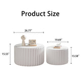 White Scalloped Round Coffee Table Set: Nesting Design, Elegant Curved-Edge Shape