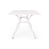 Celestine Outdoor Cast Aluminum Dining Table with Floral Lattice Design and Umbrella Holder