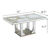 Large Mirrored Dining Table With Elegant Floral Design And - Silver Multi