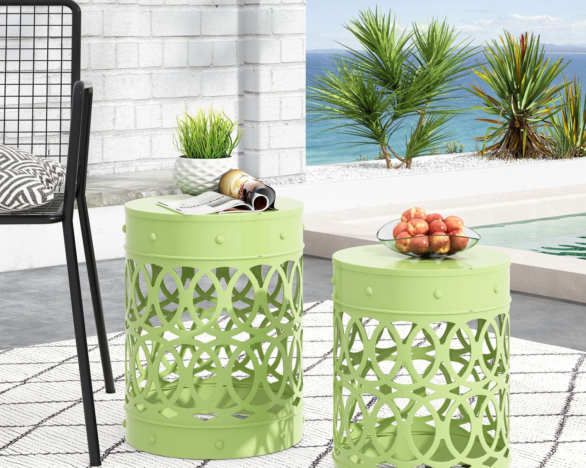 Outdoor Metal Side Table Set of 2