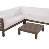 OANA Outdoor Wooden Sectional Set with Cushions, White