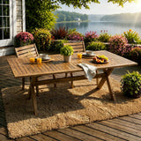 60-76" Acacia Wood Outdoor Dining Table, Telescopic, Teak Finish