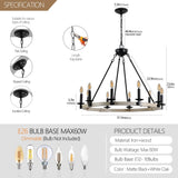 32" Rustic Farmhouse 10-Light Candle Chandelier
