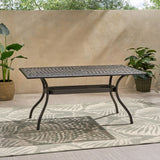 Celestine Outdoor Cast Aluminum Dining Table with Floral Lattice Design and Umbrella Holder