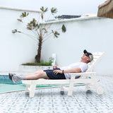 Lounge Chair Outdoor with Wood Texture, HDPE, Adjustable Backrest
