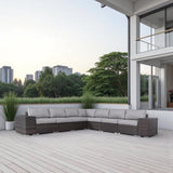 Rattan Sectional Sofa Set with Cushions - Gray, Dark Brown, or Beige