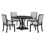 5 Piece Dining Set Extendable Round Table And 4 Chairs - Black / Oak