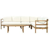 Outdoor Acacia Wood 5-Seater Sectional Sofa Set with Water-Resistant Cushions