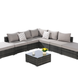 8 Pieces Outdoor Patio Sectional Sofa Couch,Wicker Furniture Conversation Sets with Washable Cushions & Glass Coffee Table for Garden, Poolside, Backyard