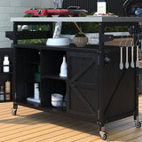 K&K Outdoor Kitchen Island with Rolling Bar Cart and Storage Cabinet