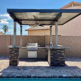 KoKoMo Outdoor Kitchen BBQ Island with 12' x 12' Pergola – Built-In 4-Burner Grill, Refrigerator, and Lighting