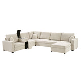 Modular 5 Seat U-Shape Sectional Sofa With Chaise Lounge, Built In Cup Holders And Storage Drawer