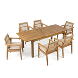 7 Pieces Acacia Wood Outdoor Dining Set with Cushions