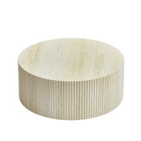 Faux Travertine Round Coffee Table with Eye-Catching Relief Design