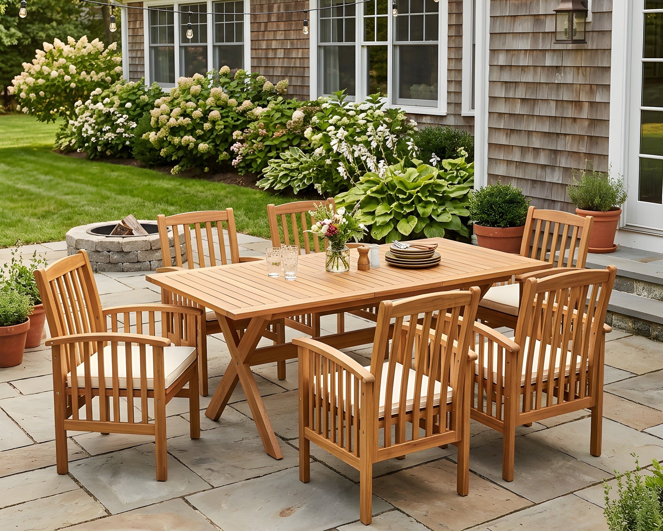 7-Piece Acacia Wood Outdoor Dining Set