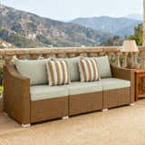 Rattan Wicker Seater Patio Couch with Cushions and Throw Pillows