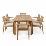 7 Pieces Acacia Wood Outdoor Dining Set with Cushions