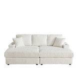 84-Inch Corduroy 3-Seater Sofa with Pillows and Ottomans