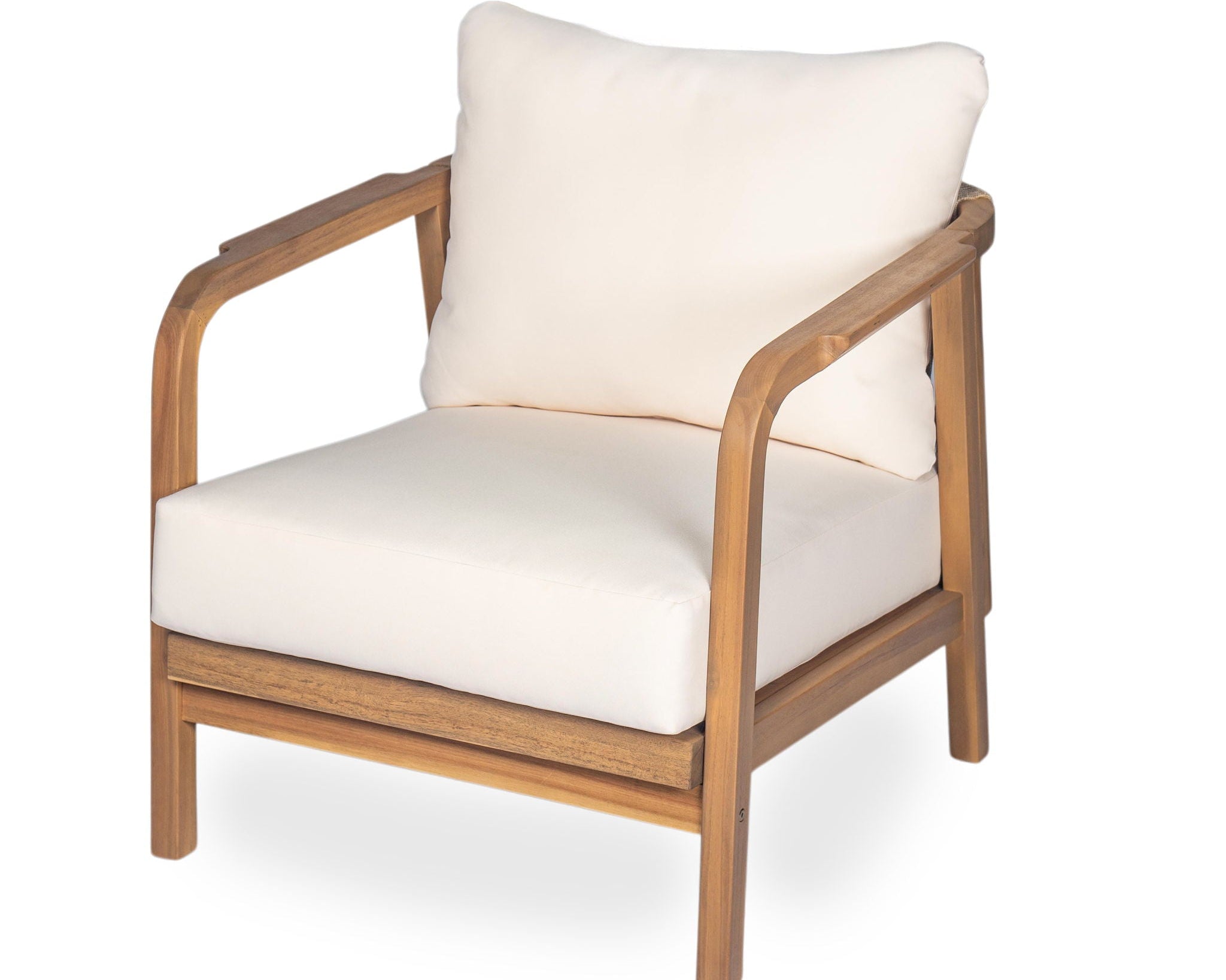Outdoor Lounge Chair With Woven Backrest, Solid Wood Frame, Comfortable Cushions