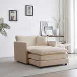 Modern Accent Chair with Ottoman in Beige Chenille