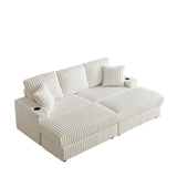 84-Inch Corduroy 3-Seater Sofa with Pillows and Ottomans