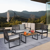 4 Piece Patio Furniture Set With Acacia Wood Table Top