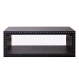 Black Beaded Edge Coffee Table – 47.6' Rectangular Center Table with Open Storage Shelf, Modern Farmhouse Style, Solid Black Finish
