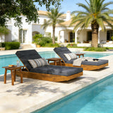 Modern Acacia Wood Outdoor Chaise Lounge with Adjustable Headrest