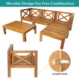 Topmax Outdoor Patio Wood 5-Piece Sectional Sofa Seating Group Set