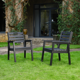 HDPE Outdoor Terrace Dining Chair Set of 2, low maintenance - for gardens, backyards and decks - Black (backrest)