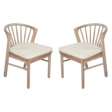 Outdoor Dining Chairs Set of 2 with Acacia Wood and Cream Washable Cushions