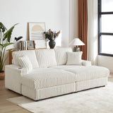 84-Inch Corduroy 3-Seater Sofa with Pillows and Ottomans