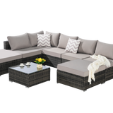 8 Pieces Outdoor Patio Sectional Sofa Couch,Wicker Furniture Conversation Sets with Washable Cushions & Glass Coffee Table for Garden, Poolside, Backyard