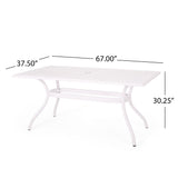 Celestine Outdoor Cast Aluminum Dining Table with Floral Lattice Design and Umbrella Holder