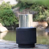 20x20x19.5' Heavy Cement Round Black Ribbed Outdoor Water Fountain with Light (Color Change)